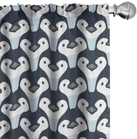 ABAKUHAUS Pinguin Vorhänge, Gardinen, Baby-Vögel Gesicht Muster, Fensterbehandlungen für Wohnzimmer Schlafzimmer Dekor, 2 Stück 75 cm b x 175 cm h, Blaugrau Babyblau