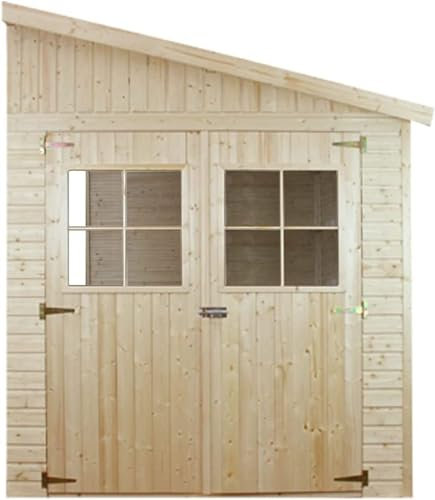 TIMBELA M340+M340G Abri de Jardin en Bois Naturel (sans paroi latérale) Plus Les PLANCHERS IMPRÉGNÉ- Stockage extérieur avec fenêtres- H243x216x416 cm/8 m2 - Atelier Rangement Outils et vélos