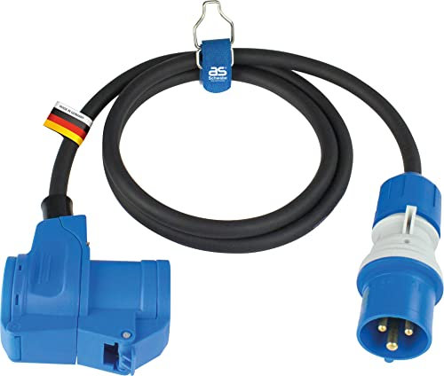 as - Schwabe Camping Verlängerungsleitung 1,5 m – 230V/16A/3-polig – CEE-Stecker mit Spannungsanzeige - CEE-Winkelkupplung + Schutzkontaktsteckdose - Wohnmobil Verlängerungskabel - IP44, 61403