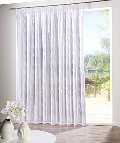 deco home | Gardinen Store Gardine Jasmin mit Muster in transparent weiß Vorhang Voile durchsichtig | 450 x 175cm