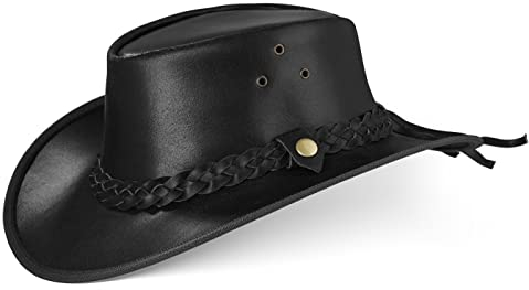 Black Forest Fox® Texas Western Reiten Cowboy Leder Hut (Black, XL)