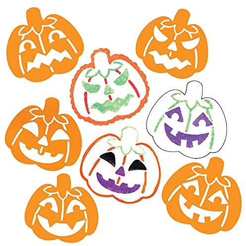 Baker Ross FE755 Pumpkin Stencils - Pack of 8, Halloween Craft Supplies, Washable Stencils for Kids to Decorate Cards, Pictures, Painting and Printing Projects