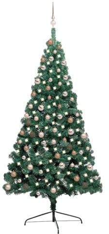 vidaXL Artificial Half Pre-lit Christmas Tree with Ball Set Green 210 cm