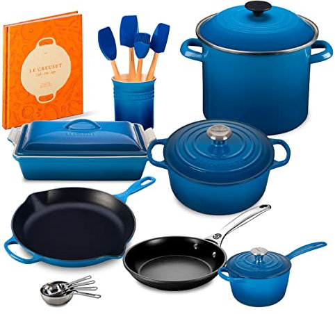 Le Creuset 20 Piece Kitchen Essentials Bundle with Cookbook - Marseille (Blue)