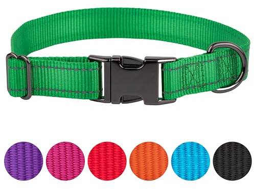 FAVPET Reflektierendes Hundehalsband Nylon, Reflektor Hund Halsband Verstellbar, Halsband Hund Klickverschluss für Grosse und Kleine Hunde, Welpen Halsbänder (Grün, S)