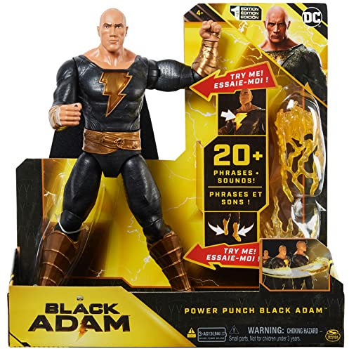 DC Comics, Power Punch Black Adam Actionfigur, 30 cm, 20+ Sätze und Geräusche, leuchtet mit 2 Zubehörteilen, Black Adam Movie Collectible Kids Toys für Jungen und Mädchen ab 3 Jahren