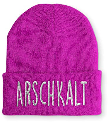 tshirtladen Arschkalt Mütze pink - freche Wintermütze mit Spruch für Frauen & Männer - ideal für Apres Ski, Partys & Winter - Statement Beanie in knalligem Look, Unisex