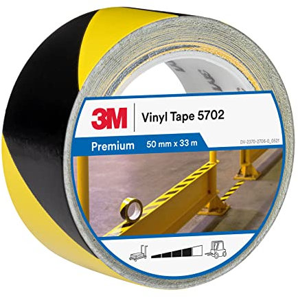 3M Nastro per strisce di sicurezza 5702 nero/giallo, 50 mm x 33 m,spessore: 0,14 mm