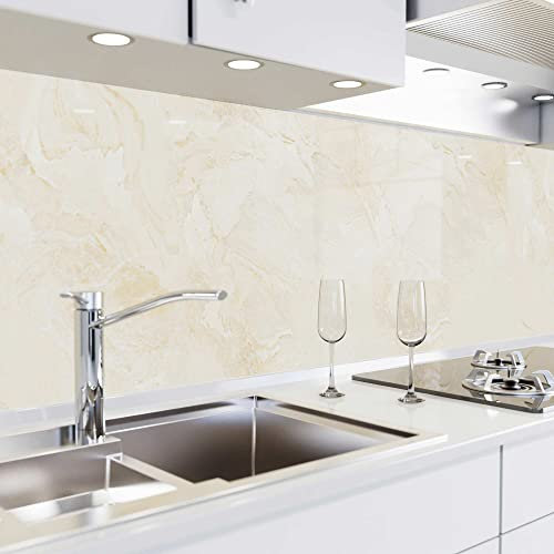 danario Crédence Adhésive pour Cuisine - Aspect Verre | Protège Mur Cuisine | Mural décoratif Autocollant | 0,8 mm | Beige marbré - 60cm x 280cm