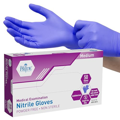 MED PRIDE Nitrile Medical Exam Gloves Medium [Box of 50]- Disposable Powder & Latex-Free Surgical Gloves For Doctors Nurses Hospital & Home Use