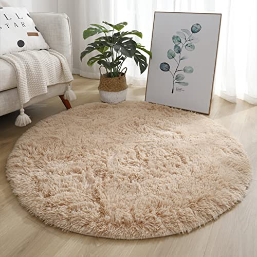 Lifup Teppich Shaggy Anti Rutsch Pflegeleicht, Rund Langflor Teppich für Wohnzimmer Schlafzimmer Kinderzimmer Hell Kamel 140 cm