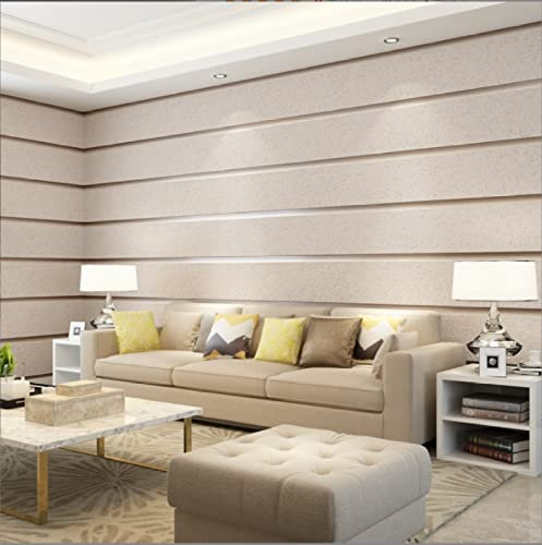 Cream Color Wallpaper 0.53 m x 9.5 m Modern Minimalist Wide Stripe Non-Woven Wallpaper 3D Flocking Wallpaper Roll Decoration for Livingroom Bedroom Kitchen