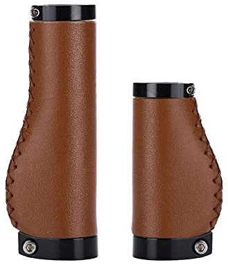 Fahrradgriffe, PVC-Mikrofaser, Leder, ergonomisch, handgenäht, lässig, Retro-Griffe, rutschfest, doppelt verriegelbar, Lenkerhebel für MTB, Rennrad (Dunkelbraun-95/135 mm-A)