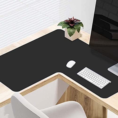 YUR Customize Desk Pad Corner Computer Desk Mat L Shaped Writing/Gaming Mat, PU Leather, Waterproof Table Protector Blotter, 60 x 120 cm, Black