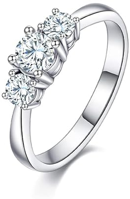 Springlight ✦ Geschenke für Frauen Moissanit-Diamant Ringe, S925 Sterling Silber D Farbe VVS1 Klarheit Moissanit Ringe mit 3 Steinen Verlobungsring Hochzeitsgeschenk. (49(15 3/4))