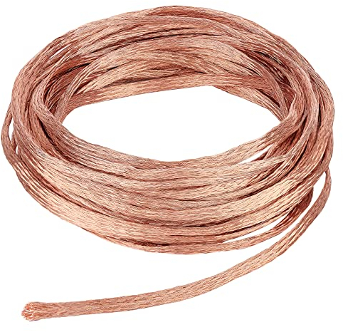 BENECREAT Correa trenzada de cobre plano de 8 m x 3 mm, alambre de cobre trenzado para conexión a tierra y reducir el ruido, 0,8 mm de grosor