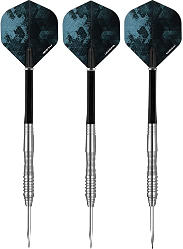 DESIGNA DARTS Mustang V2 Dartpfeile | Jakobsmuschel Stahlspitze Dartset | Silber | 23 g (D3523)