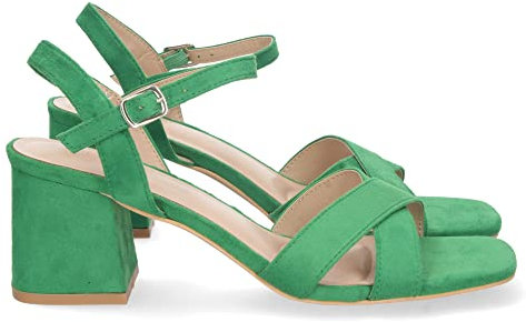 shoes&blues.es 70606-Sandalia de Tacon para Mujer, Comoda, con Palas Cruzadas, con Cierre de Hebilla, Primavera Verano 2023. Talla 37 Verde