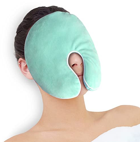 NEWGO Face Heating Mask for Sinus, Microwavable Heating Pad, Warm Cold Compress Sinus Pillow, Natural Reusable Relief for Dry Eyes, Migraines, Headache, Sinus Pressure and Relaxation (Green)