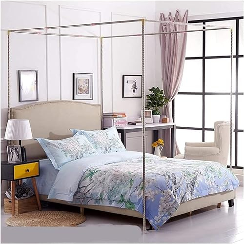 4 Eck-Moskitonetz-Halterung,Edelstahl Betthimmel Rahmen Mückennetz,Moskitonetz Baldachin Rahmen Vier Eckbett Betthimmel,Moskitonetz-Halterung für Bett, für Twin/Full/Queen/California King/King Size