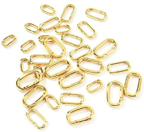 18K Gold Filled Oval Clasp Necklace Connector Spring Clasps Keychain Carabiner Lock Clasps Included for Jewelry Finding Necklace Bracelet Making (22.5 * 12.5 * 3MM, Gold)