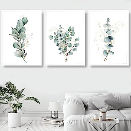Feuilles Vertes Plante Affiche Modernes Nature Toile Tableau Art Peintures Decoration Murale pour Salon Chambre Tableau Decoration, sans Cadre (3X30X40CM)