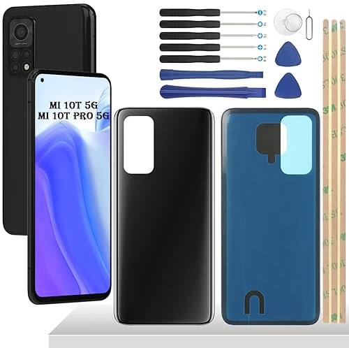 YHX-OU 6.67'' Schwarz Akkudeckel für Xiaomi Mi 10T 5G M2007J3SY Mi 10T Pro 5G M2007J3S M2007J17C Rückseite Backcover Back Ersatz Reparatur Set + Werkzeug