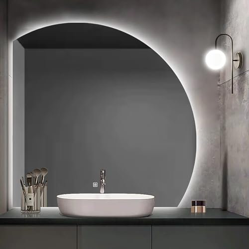 Specchio Da Bagno Moderno a Semicerchio Con Taglio Sinistro/Destro, Retroilluminato a LED Con Luci per il Trucco, Antideflagrante