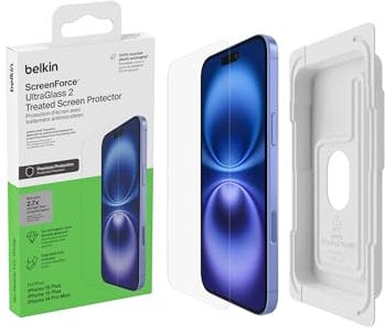 Belkin ScreenForce UltraGlass 2 Treated Screen Protector, Scratch-Resistant, 9H Hardness Tested Glass, Slim Design, Full Screen Coverage for iPhone 14 Pro Max, Bubble-Free Application