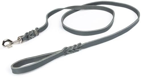 CopcoPet - Hundeleine Grau 1,5 m x 8 mm aus hochwertigem Rindsleder - Weiche Fettlederleine mit Chrom Karabiner - Geflochtene Führleine für Hunde - Hunde Zubehör 100% Handmade in Germany