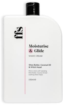 150ml Moisturise & Glide Natural Shaving Cream for Women w/Shea Butter, Coconut Oil, & Witch Hazel - Paraben & Cruelty-Free FFS Beauty Shave Cream for Sensitive Skin - Perfect for Home or Travel