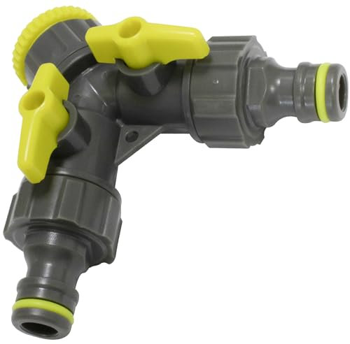 AERZETIX - C73278 - Conector para Grifo Divisor en Y Entrada de Agua 1/2 y 3/4'' con 2 válvulas de Parada con 2 vías para Racor rápido 1/2'' - derivación para Manguera de riego - en plástico
