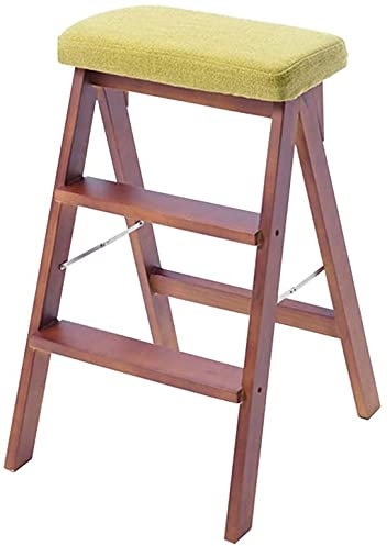Taburete de Escalera de 3 peldaños Taburete de Escalera Plegable Silla de Escalera de Madera con cojín de Lino Silla de Comedor se Puede Utilizar en la Cocina