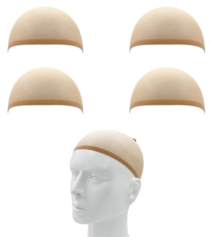 AHLPO Haarnetz Wig Cap - 4 Stück Atmungsaktive und Dehnbare Nylon Haarnetz für Perücken, Nacket Beige Perückenkappen, Elastische Perückennetz für Alltag Halloween Cosplay Party Bällen Gala-Dinners