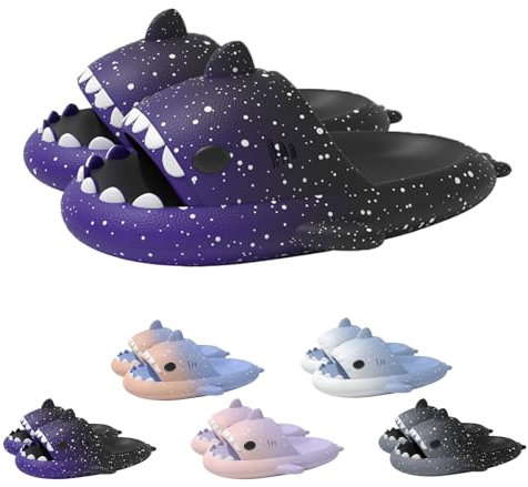 Zureto Ciabatte a forma di squalo con cielo stellato, unisex, Viola/Nero, 40/41 EU