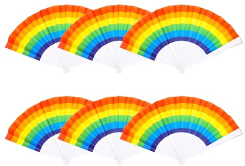 6Pcs Rainbow Folding Fans, 16.14 Wide | Pride Accessories, Colorful, For Pride Month Parade Event Party