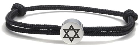 Dreamtimes Star of David Nautical Bracelet Handmade Stainless Steel Hexagram Pendant Star of David Jewish Bracelet Lucky Protection Jewelry for Women Mens
