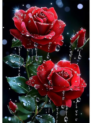 MEIYUDA Diamond Painting Erwachsene Diamant Bilder Rote Rose, 5D DIY Diamant Painting Bilder Diamond Painting Set, Diamond Painting Bastelset Erwachsene Kinder Malerei für Home Wand Décor 30x40cm