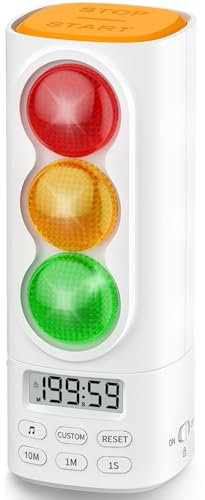 MeesMeek Temporizador digital de audio visual de semáforo, pantalla LCD, ajuste de volumen, con 4 tonos de llamada para niños, aula, hogar, cocina, juego, cuenta regresiva, pausa, función de memoria,