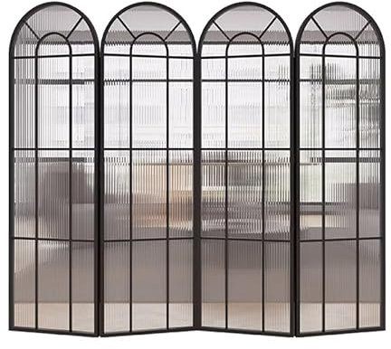 PFCDZDU Foldable Room Divider, Freestanding Tempered Glass Partition Wall, Portable Privacy Screen Panels For Office Bedroom Bathroom Dressing Room(Black,170x50cm-4 pcs)