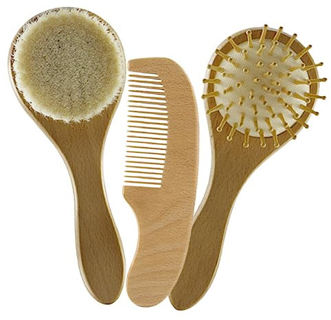 ANDRESLAD 1satz Teilen Wollhaarbürste Und Holzhaarkamm Für Empfindliche Kopfhaut Von Neugeborenen Für Tägliche Pflege Und Verbesserung Der Durchblutung