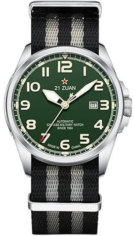 Seagull Mechanische Herrenuhr, Automatikuhren, Militäruhren für Herren, Armee, Taktische Feldsport-Arbeitsuhr, wasserdichte Datumsanzeige, Outdoor-Arbeit, Wrsitwatch, D581, schwarz/weiß, Armband