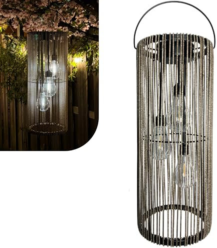 Gadgy Solarlanterne für Außen Rattan Optik - Hängend oder Tischlampe - Solarlampen für Außen – Deko Solarleuchte Terrasse Balkon Outdoor – Gartendeko LED Tischleuchte