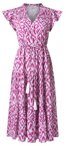 GRACE KARIN Sommerkleid Hochzeitsgast A-Linie Blumen Midi Kleid Lange Elegant Party Blumenkleider Lila Volksblumen M