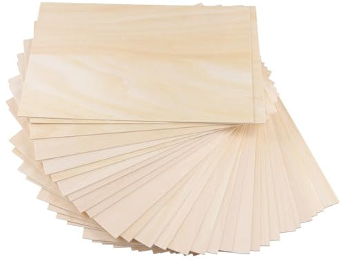 MUKCHAP 30 Pack 300 x 200 x 1.5mm Rectangular Plywood Sheets, Unfinished Basswood Sheets, Thin Plywood Boards for DIY Crafts, Architecture Model