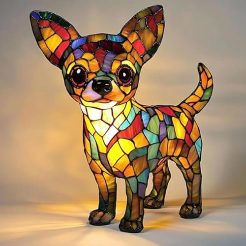 Corgi Lampe und Mops Lampe, Hundelampen Serie aus Harz, Französische Bulldogge und Dackel Tischleuchte mit warmem LED-Licht, Haustier-Dekolampe für Hundefans (E)