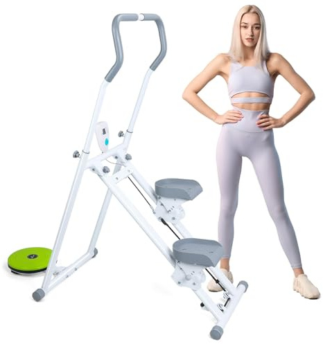 Awjaisca Vertical Stair Climber Machine with Extended Step Range & Adjustable Handlebar, Stair Stepper for Home Gym Full-Body Workout – Compact Folding Design for Home Use White