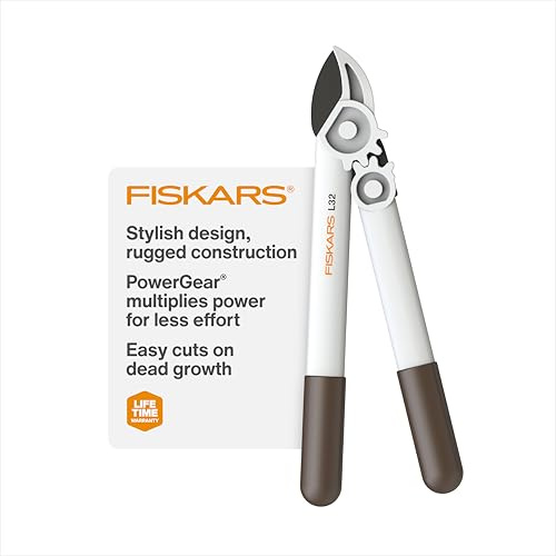 Fiskars PowerGear Astschere, leichtes Amboss Gartengerät, Weiß