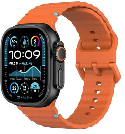 Astorgos Sport Band Kompatibel mit Apple Watch Ultra 2/Ultra 49mm,S10 46mm,9/8/7 45mm,SE2/SE/6/5/4 44mm,3/2/1 42mm, Verstellbares Silikonband Atmungsaktives Ersatzarmband, Orange