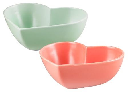Baroni Home Ciotole in Porcellana Decorata, Ciotole per Snack a Forma di Cuore, Ciotole Cuore Aperitivo, Antipasto Set 2 Pezzi Verde e Rosa